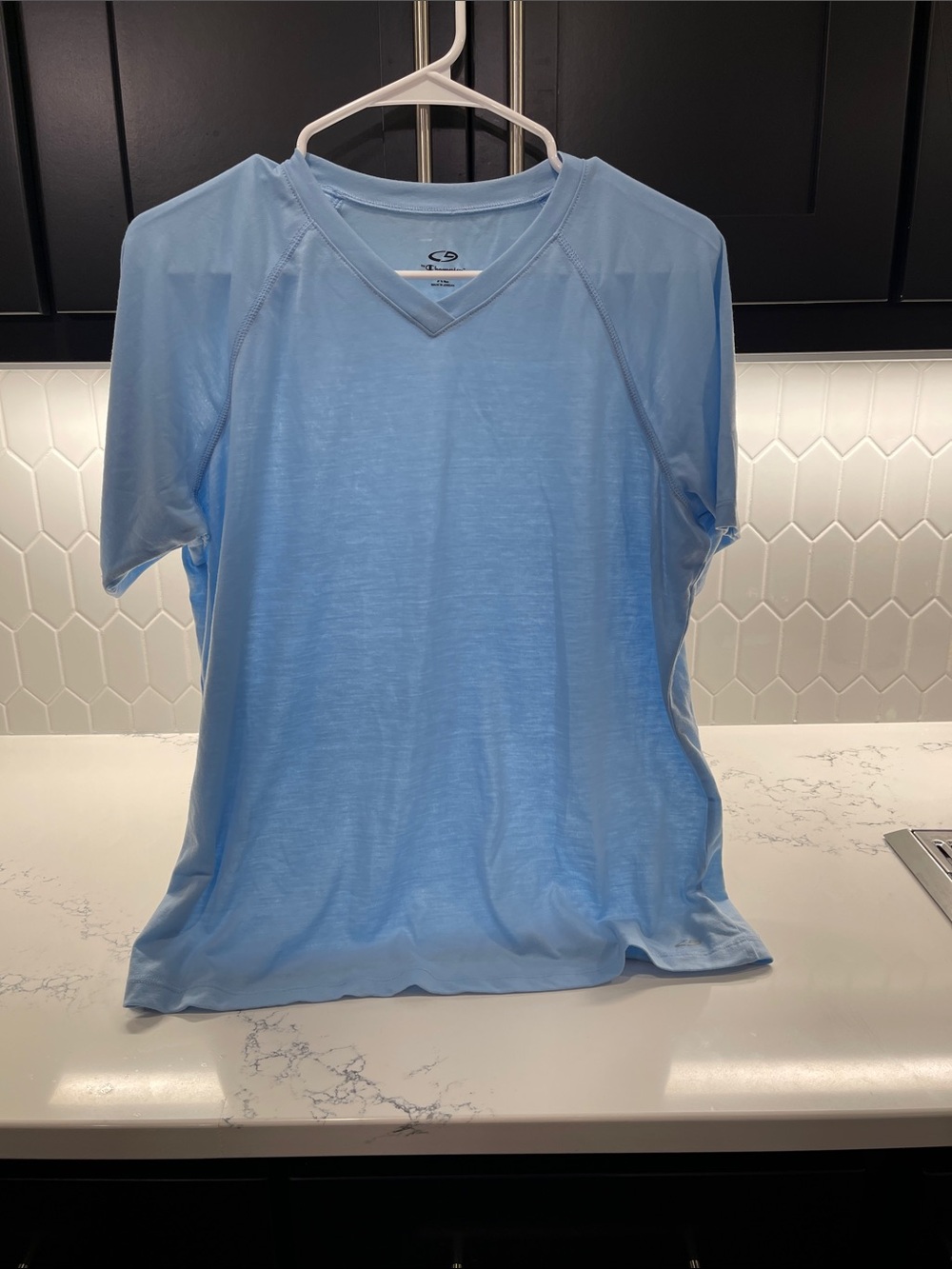 Champion Women's Light Blue V-Neck Short Sleeve Performance Tee